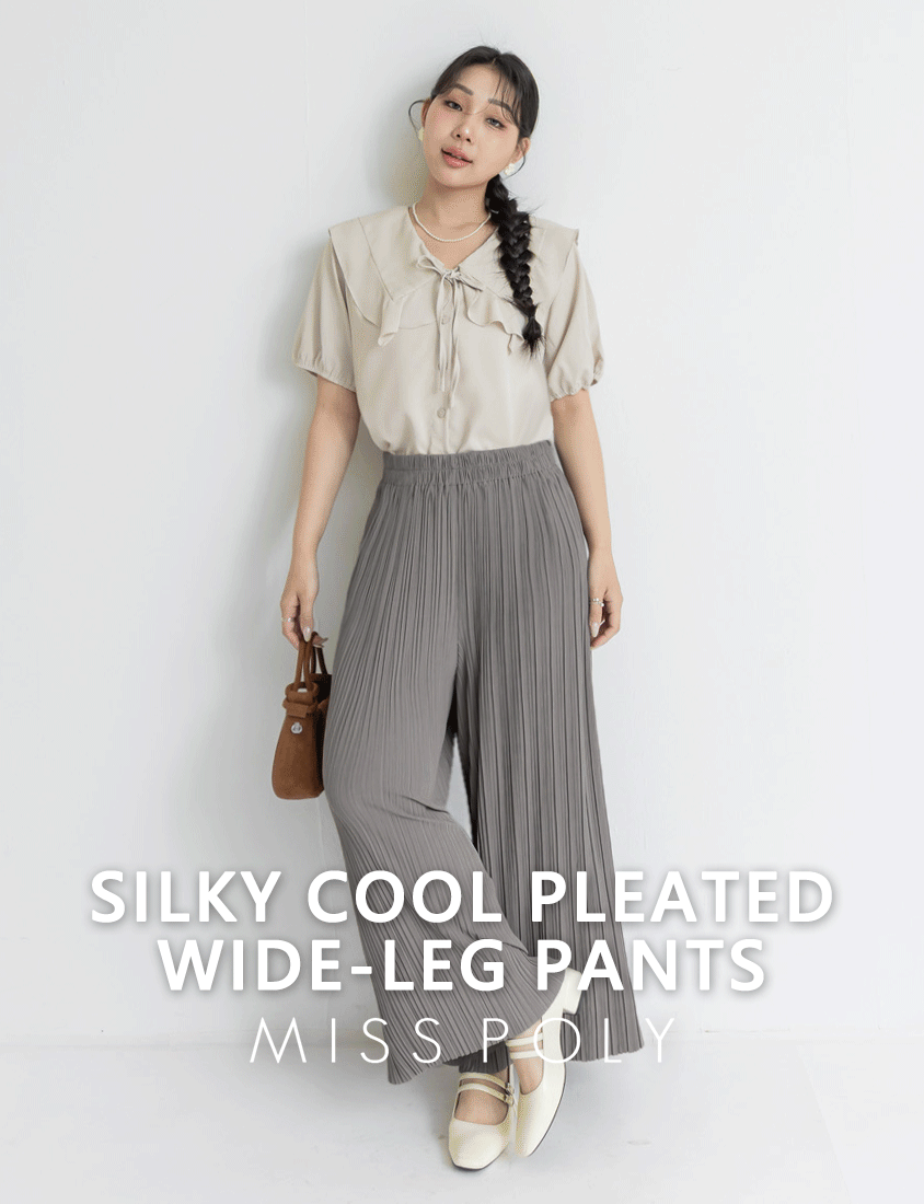 Silky Cool Fine Pleated Plus Size Wide-Leg Pants