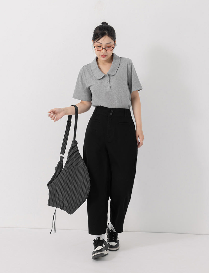 Slim Fit Wide Waistband Twill Plus Size Boyfriend Pants