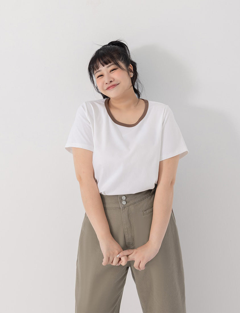 Slim Fit Wide Waistband Twill Plus Size Boyfriend Pants
