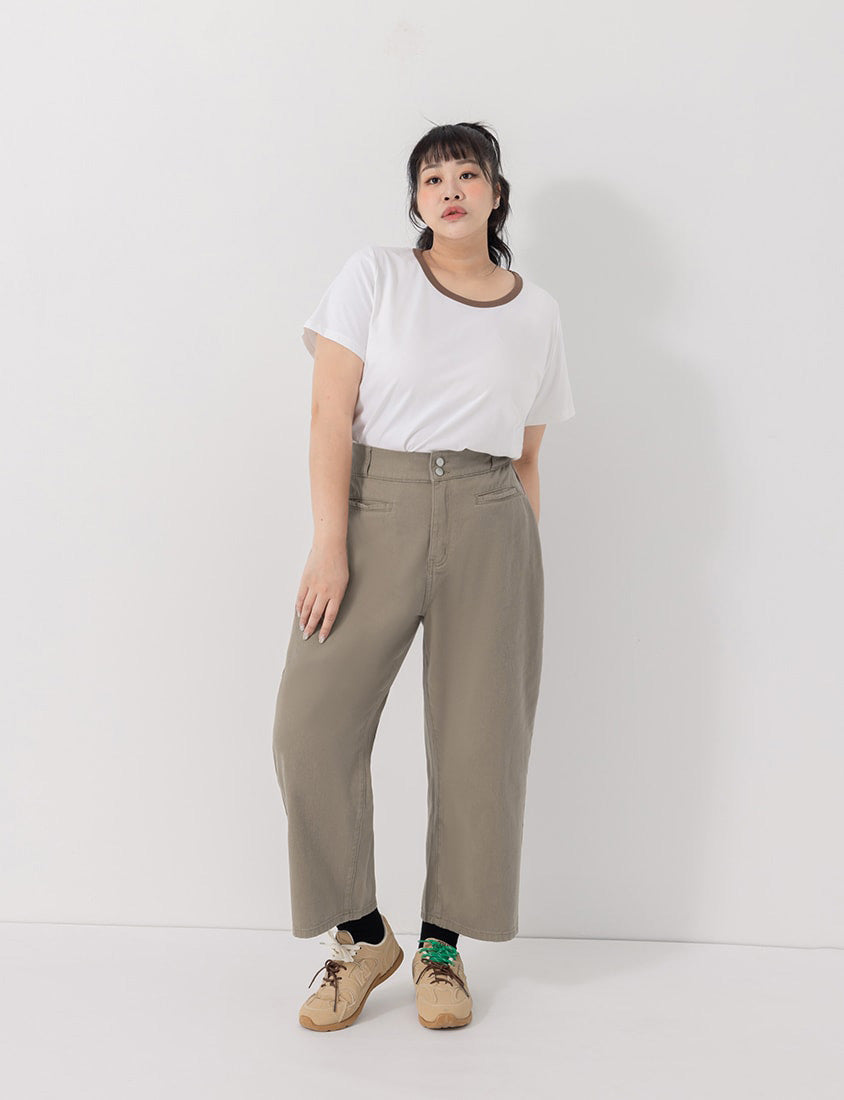 Slim Fit Wide Waistband Twill Plus Size Boyfriend Pants
