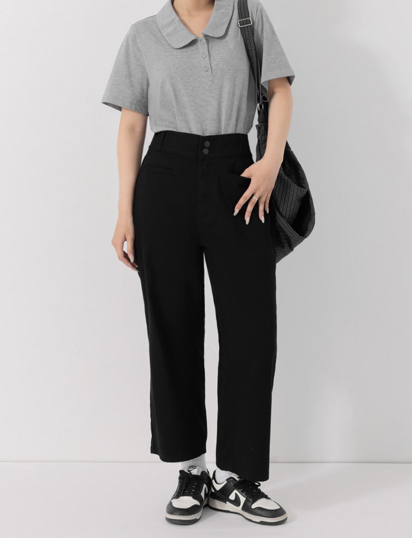 Slim Fit Wide Waistband Twill Plus Size Boyfriend Pants