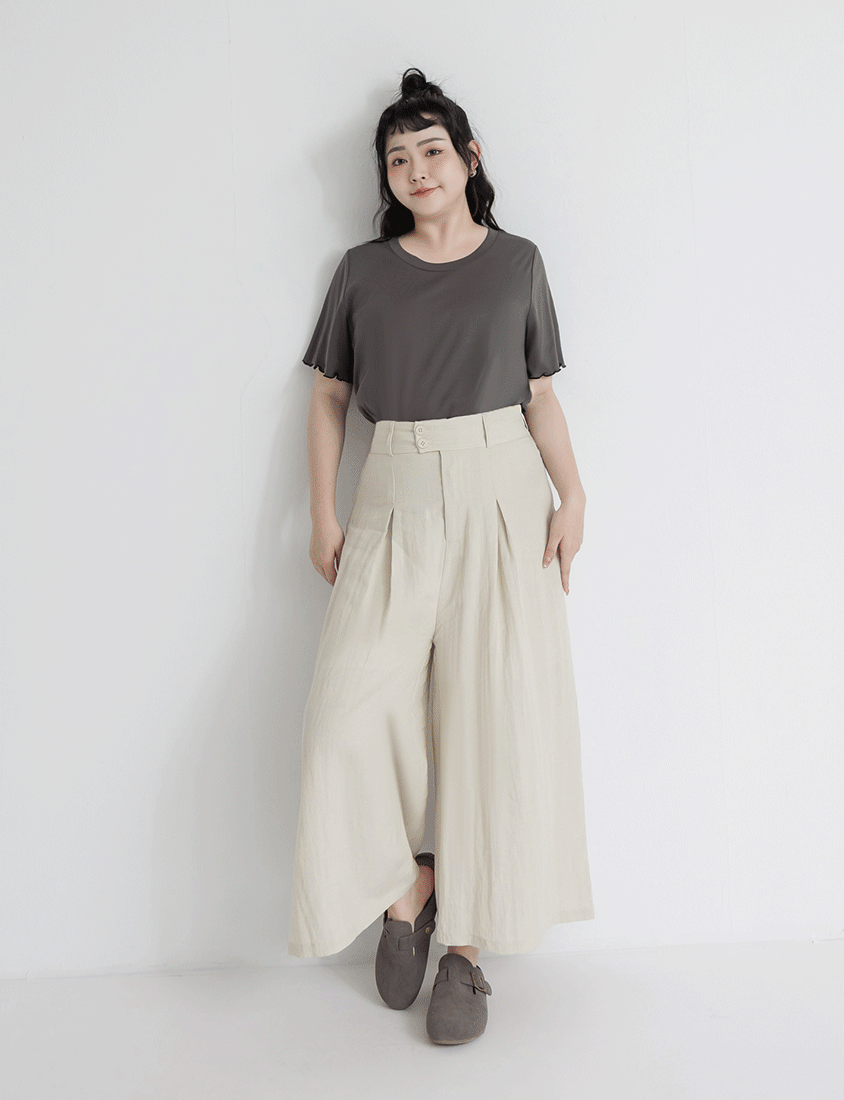 High Waist Slim Fit Lyocell Linen Cropped Plus Size Wide Leg Pants
