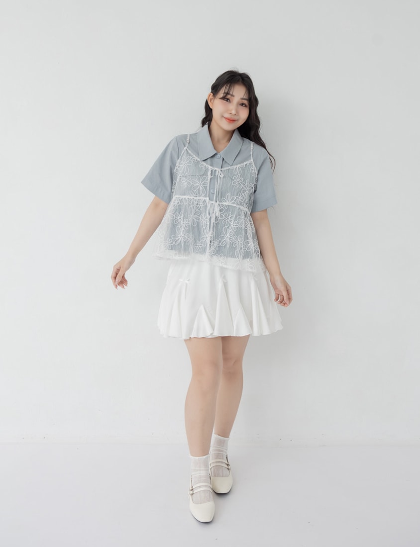 Spring Cotton Linen Stitch Plus Size Short Sleeve Shirt