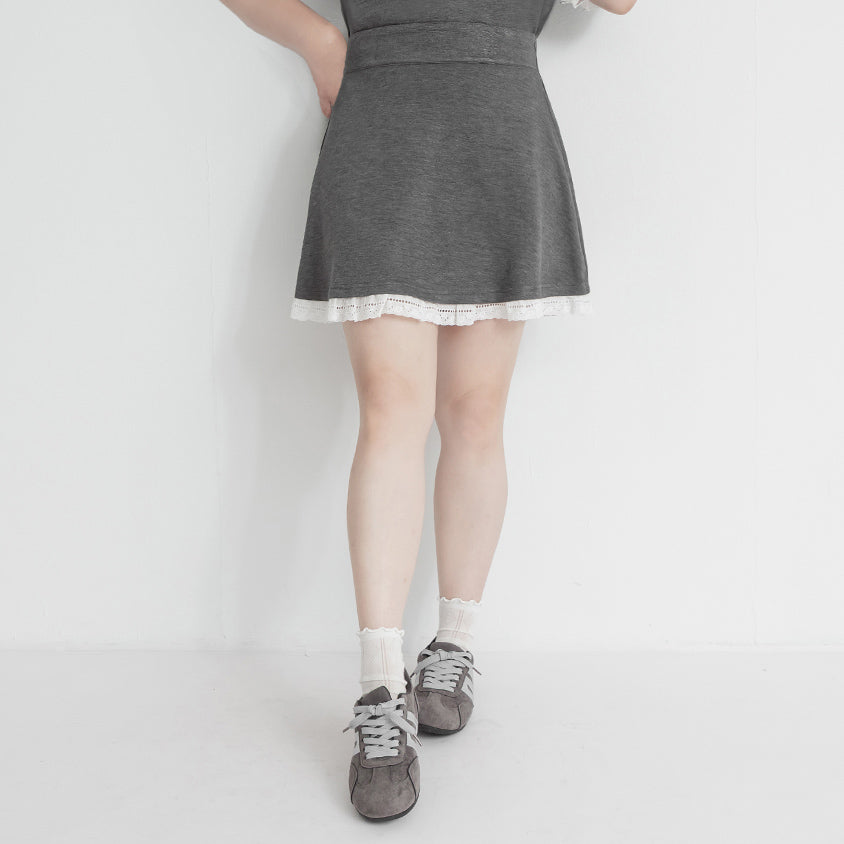 Lace Trim Cloud Cotton Plus Size Mini Skirt