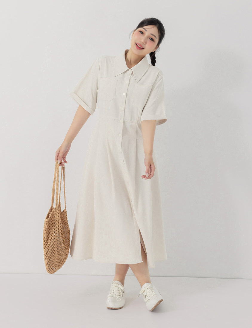 Vintage Japanese Style Button-Up Collar Plus Size Maxi Dress