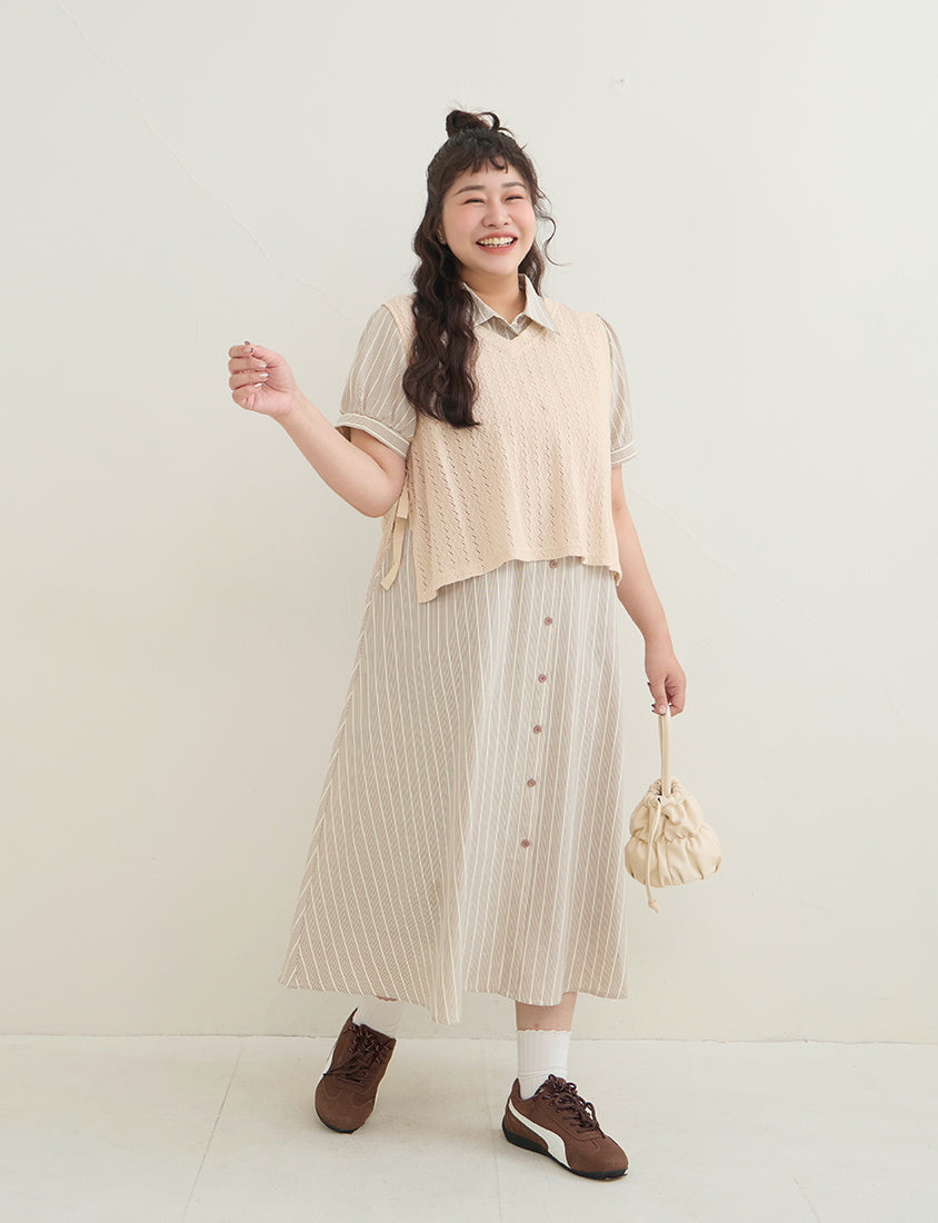 Versatile Openwork Knit Tie-Front Plus Size Tank Top