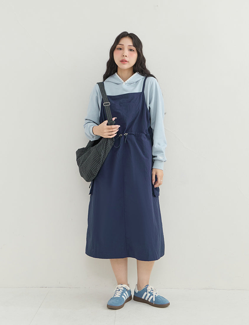 Vintage Utility Adjustable Strap Plus Size Maxi Dress