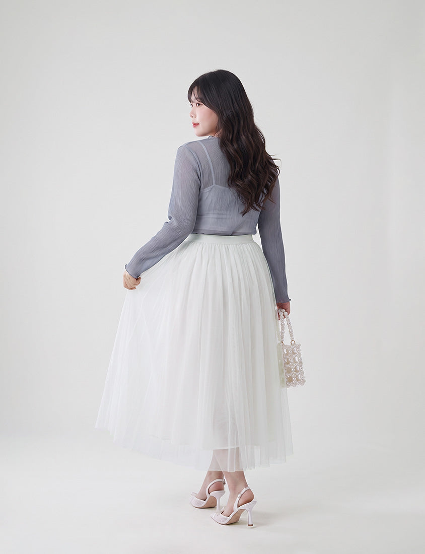 MISS. Ethereal Crinkle Sheer Mock-Neck Plus Size Top