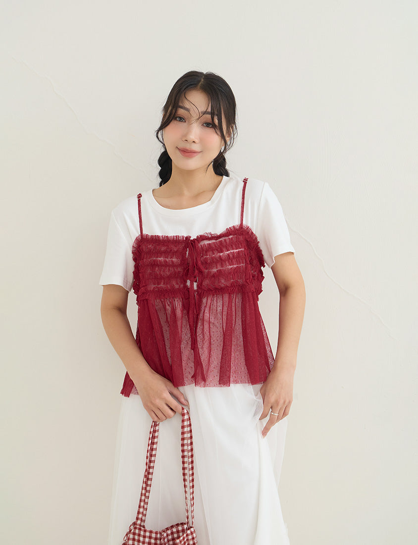 2-Way Japanese Polka Dot Mesh Plus Size Cami Top