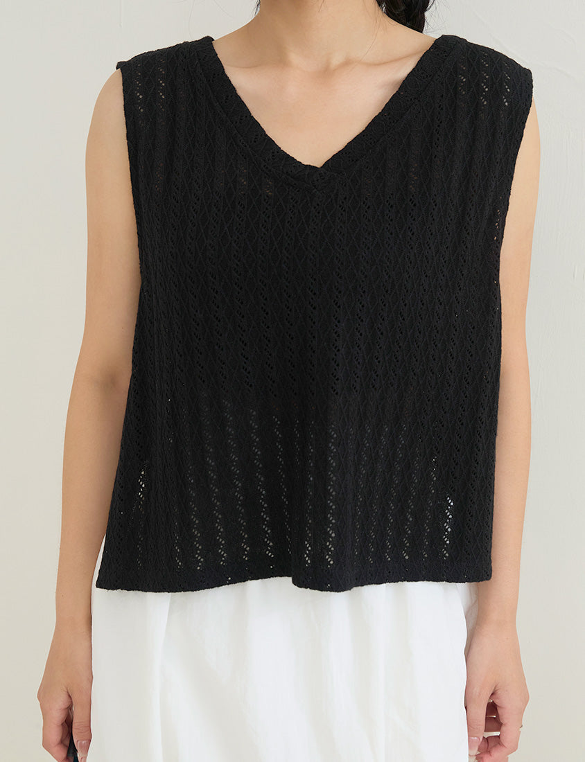 Versatile Openwork Knit Tie-Front Plus Size Tank Top
