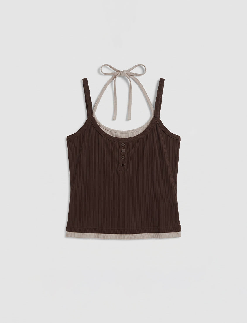 MUA! Contrast Faux Two Piece Button Front Plus Size Tank Top