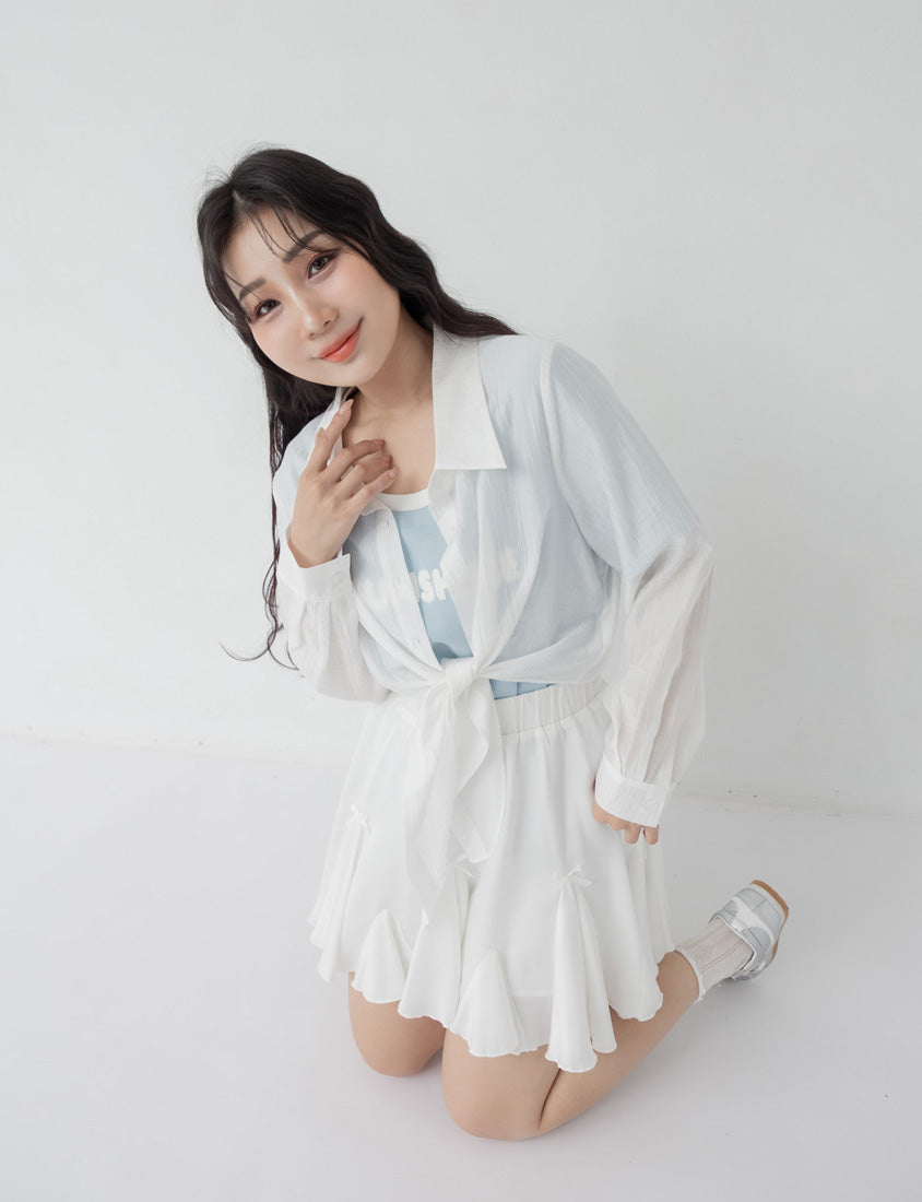 Tencel Silky Sheer Crinkle Tie-Front Plus Size Shirt