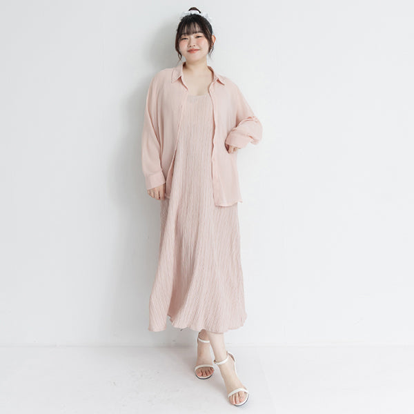 Sheer Shirt With Strap Dress Plus Size Set (With Waist Tie)