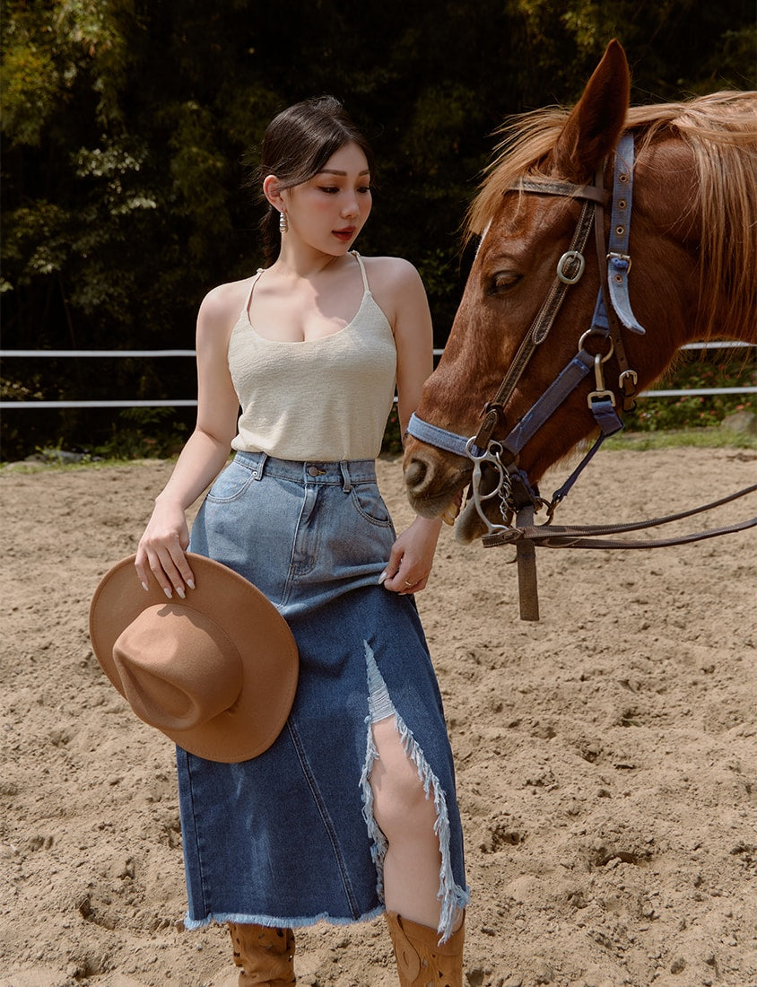 MUA! Gradient Distressed Denim Plus Size Maxi Skirt