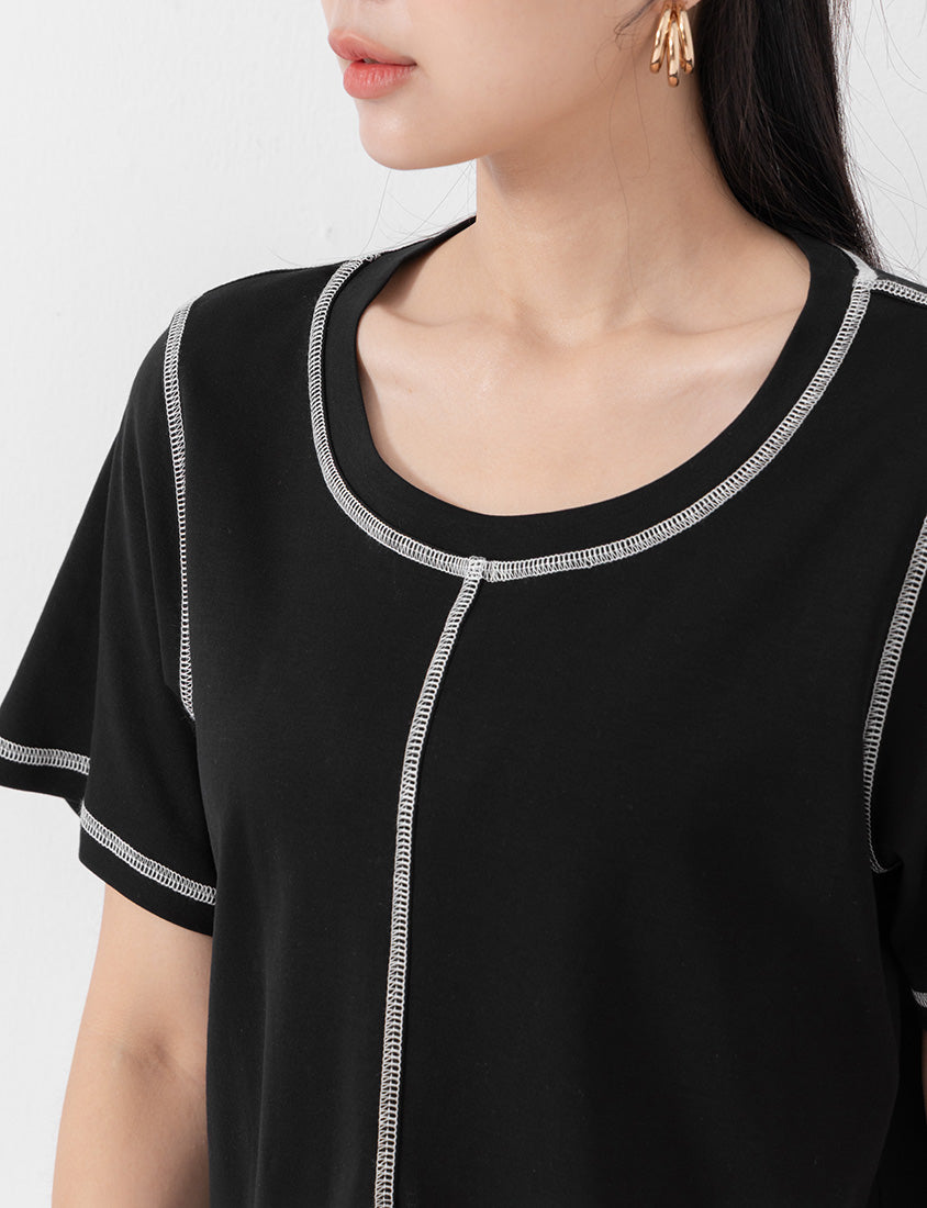 MUA! Cropped Contrast Stitch Short Sleeve Plus Size Tee