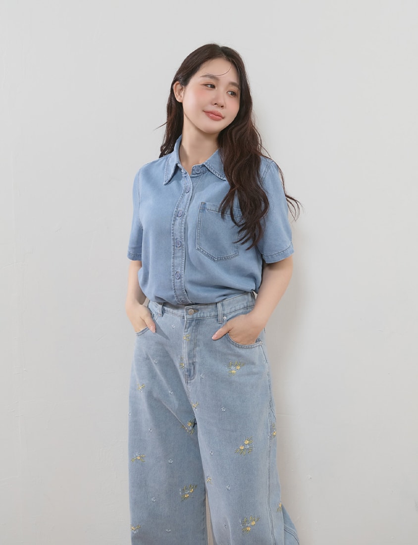 Cooling Tencel Silky Denim Plus Size Shirt