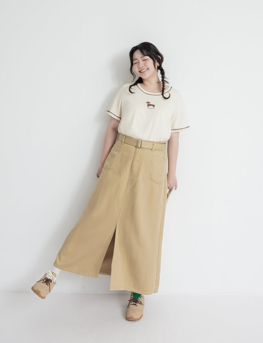 Lyocell Twill A-Line Plus Size Maxi Skirt (With Belt)