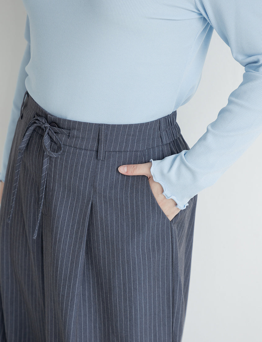 Striped Elastic Back Waist Relaxed Plus Size Tailored Trousers