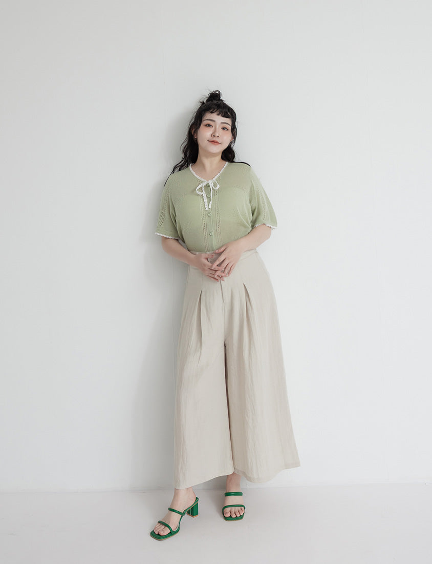 Lace Collar Heart Cutout Plus Size Knit Cardigan