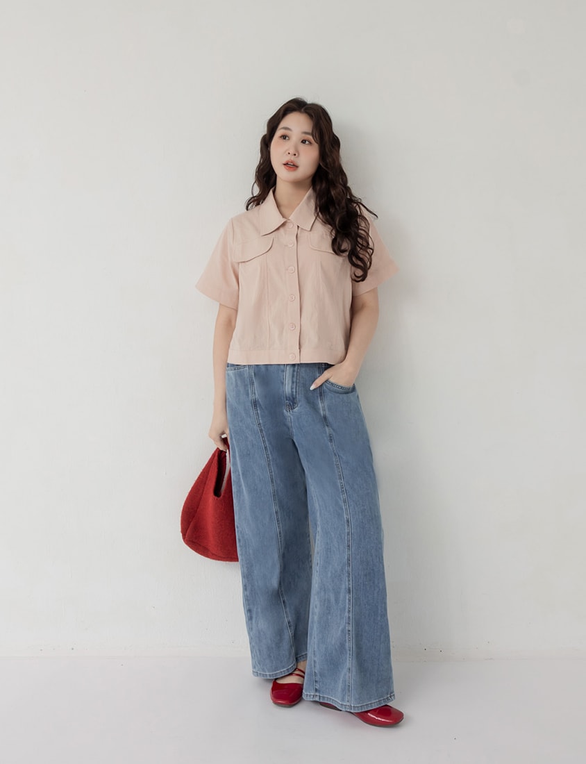 Spring Cotton Linen Stitch Plus Size Short Sleeve Shirt