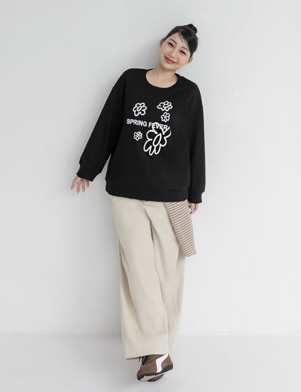 Sweet 3D Floral Plus Size Long Sleeve Sweatshirt