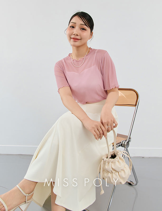 MISS. Ruffle Trim Sheer Plus Size Short Sleeve Top