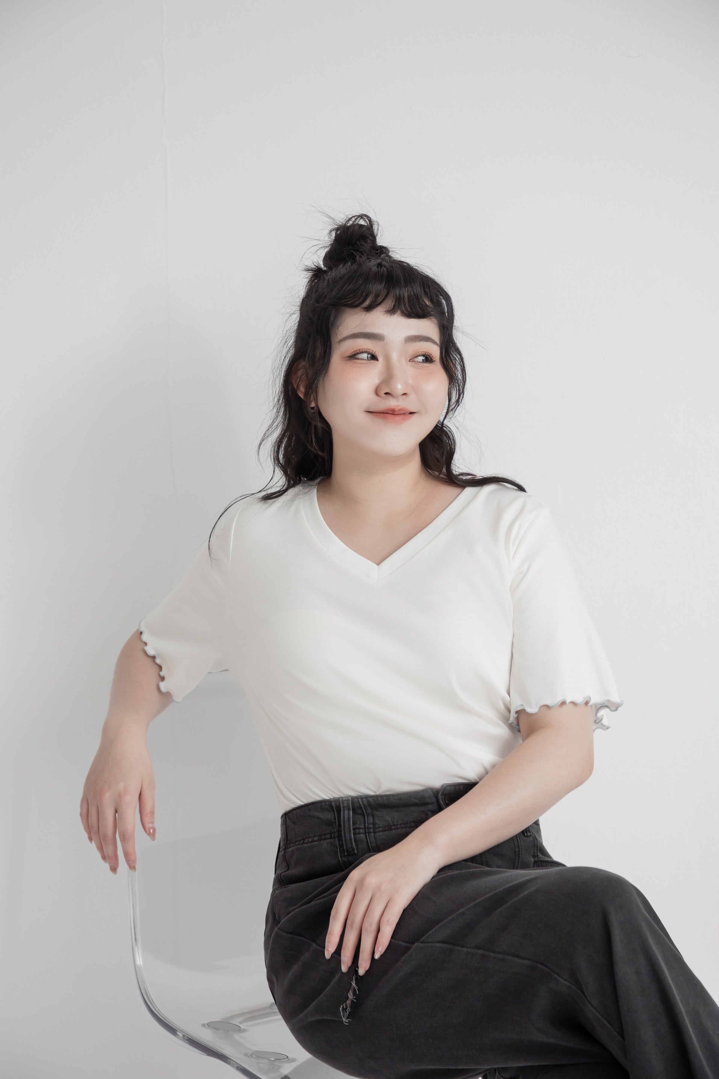 (V Neck) Zero Sweat Mark Cooling Plus Size Tee