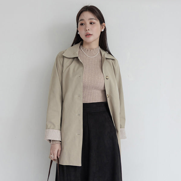 MISS.Korean Style Textured Mid-Length Plus Size Trench Coat (With Belt)