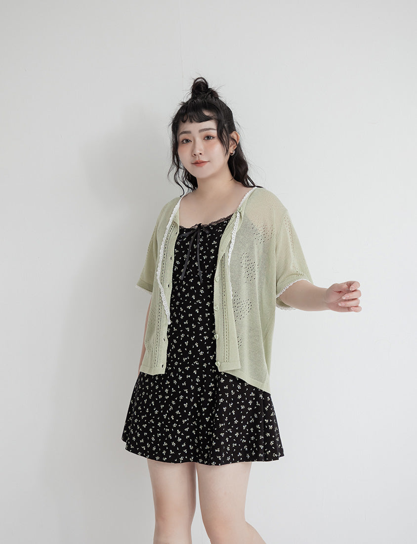 Adjustable Lace Floral Ruched Plus Size Mini Dress