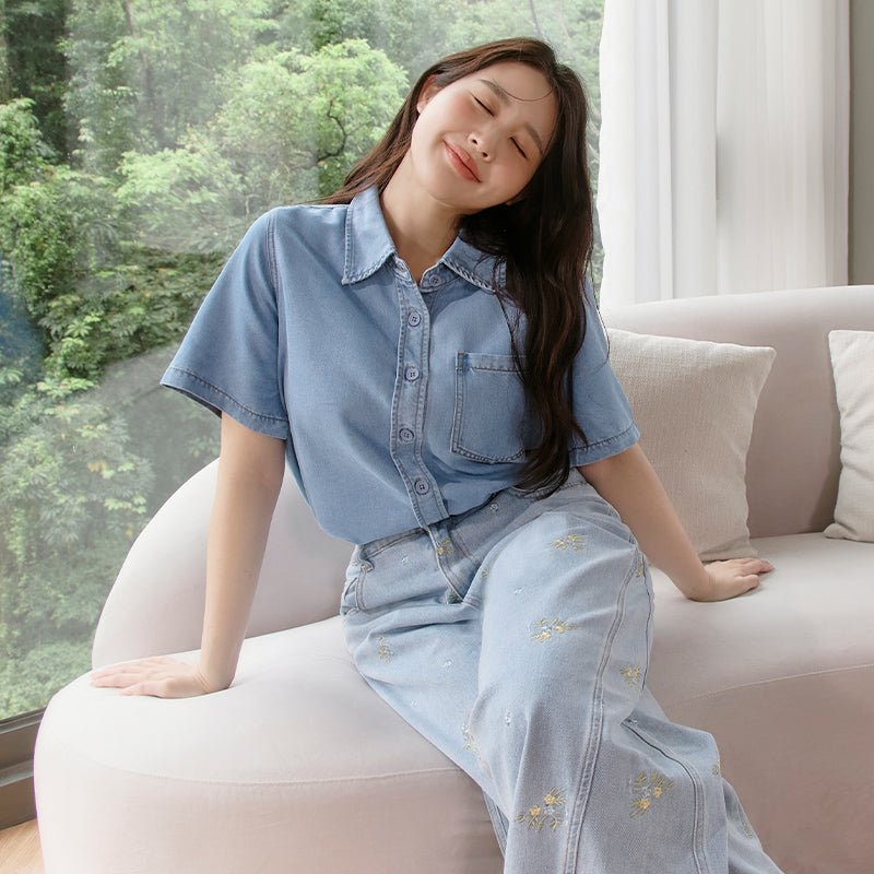 Cooling Tencel Silky Denim Plus Size Shirt