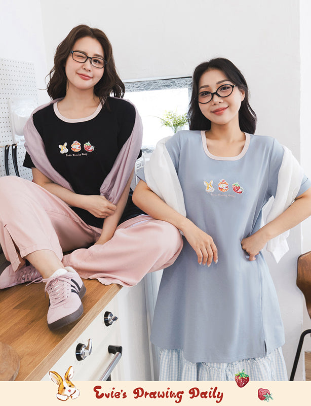 Contrast Crew Neck Hand-Drawn Print Plus Size Dress (Illustrator Collaboration)