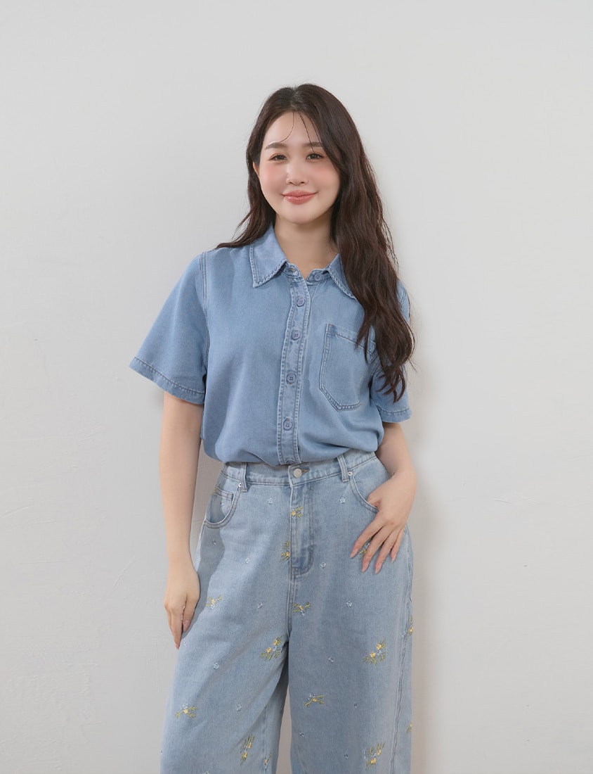Cooling Tencel Silky Denim Plus Size Shirt