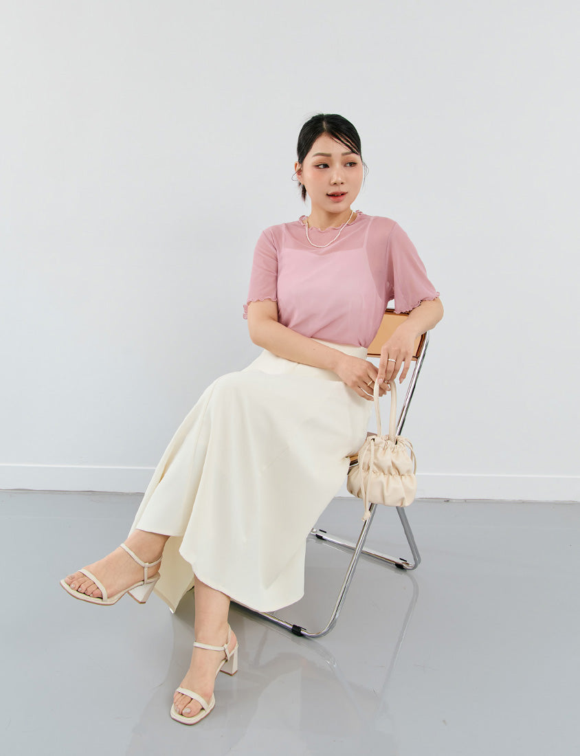 MISS. Ruffle Trim Sheer Plus Size Short Sleeve Top