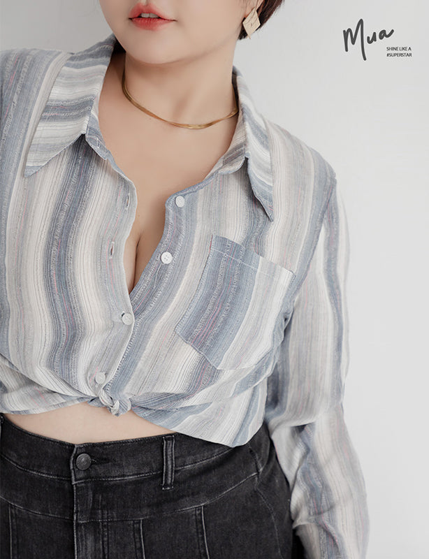MUA! Tie-Dye Contrast Stripe Long Sleeve Plus Size Shirt
