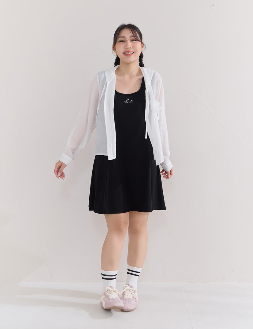 Embroidered Elastic Waist Plus Size Mini Dress