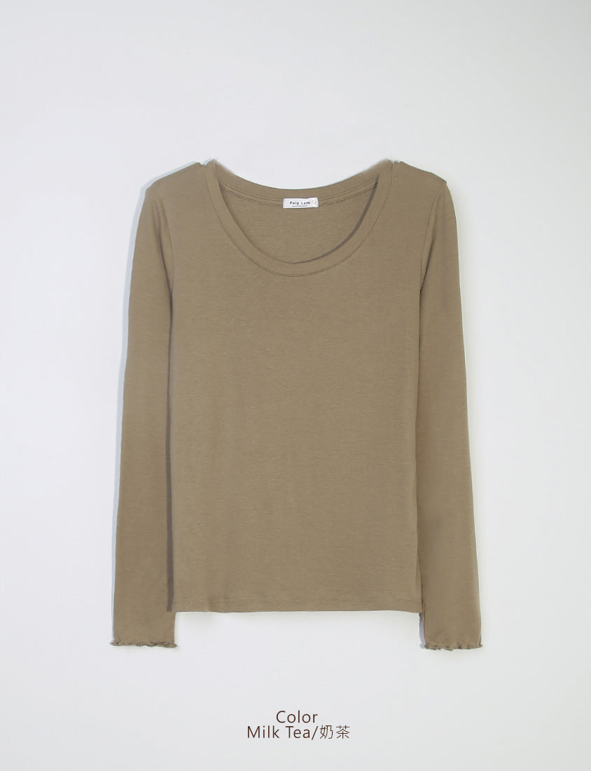 Sheer Tencel Wool Crew Neck Plus Size Long Sleeve Top