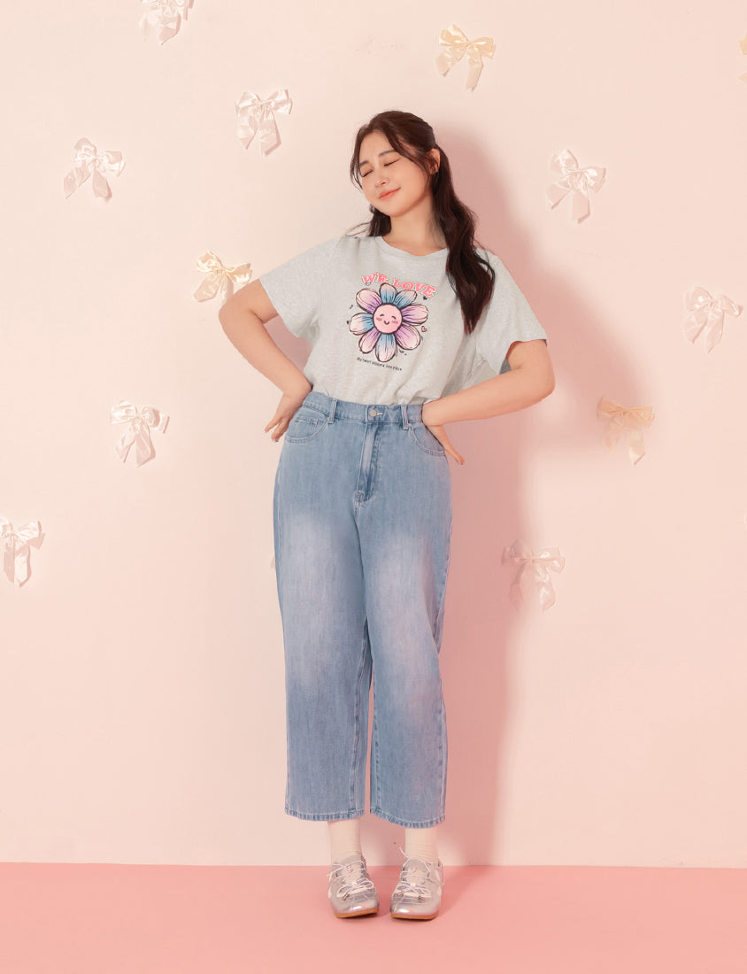 3D Gradient Floral Print Plus Size Tee