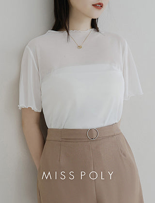 MISS. Sheer Wavy Edge Korean Style Plus Size Short Sleeve Top