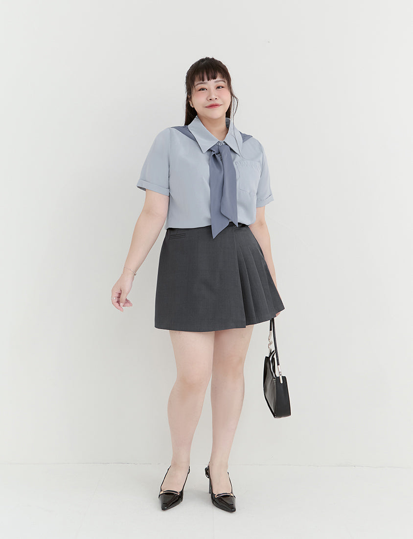 MISS. Morandi Faux Two Piece Plus Size Shirt (With Shawl)