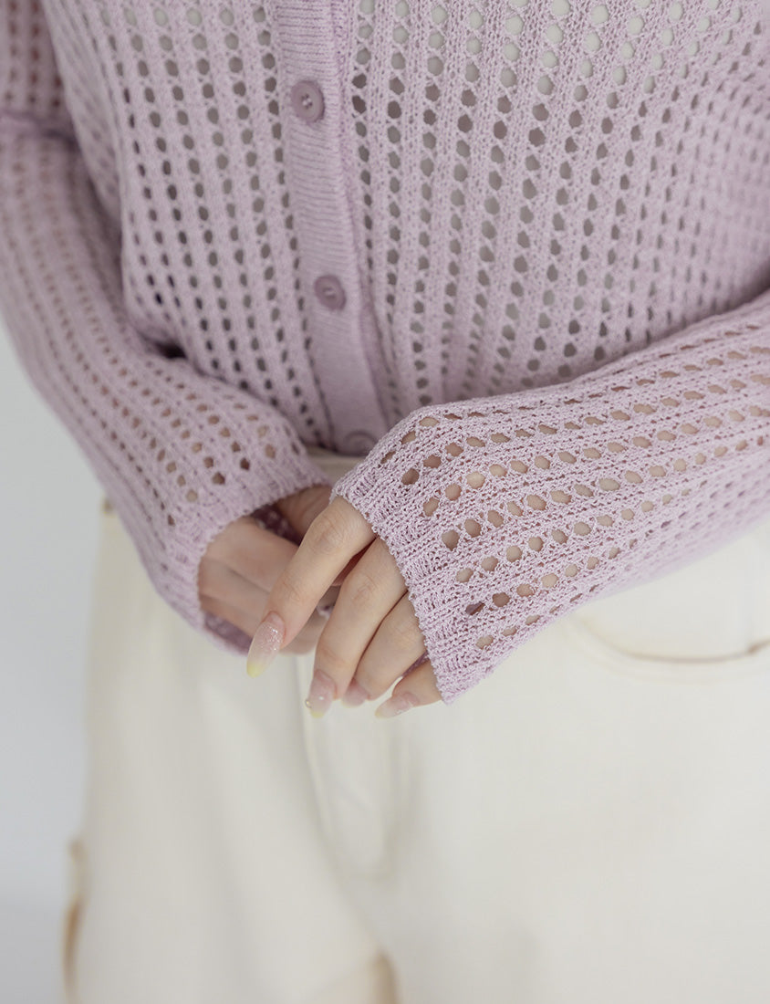 V-Neck Ice Silk Openwork Knit Plus Size Cardigan