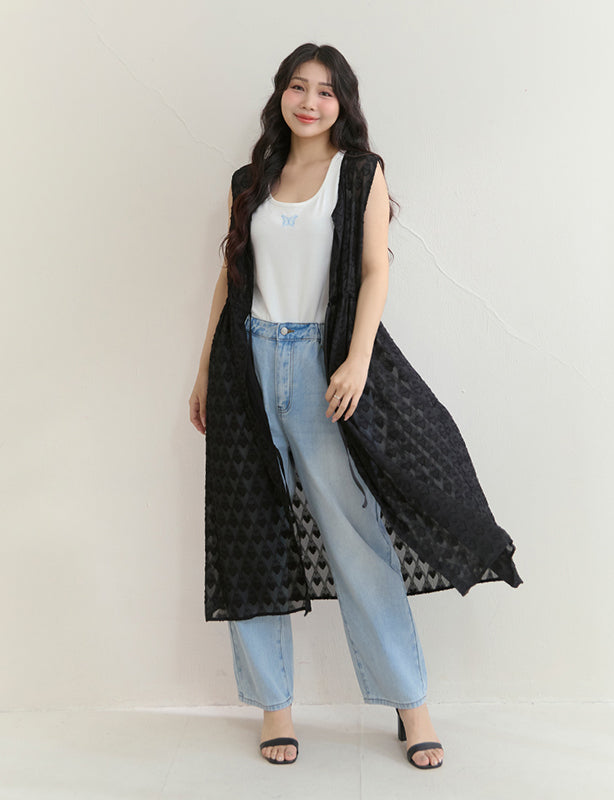 All-Over Heart Jacquard Plus Size Long Camisole Vest