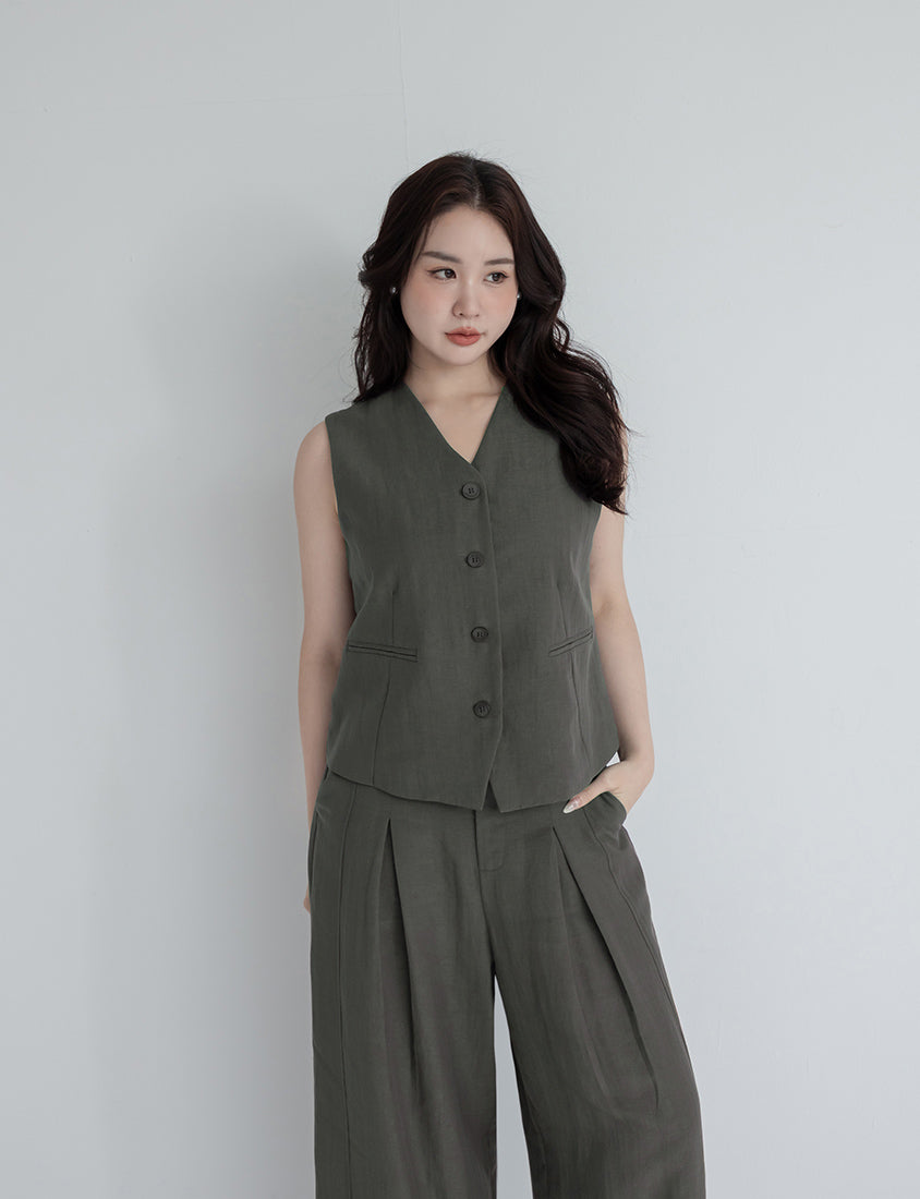 MISS. Tencel Linen Tailored Plus Size Vest