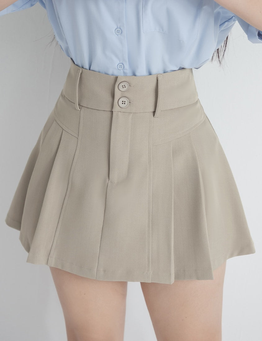 MISS. High Waist Tummy Flattering Pleated Tailored Plus Size Mini Skirt