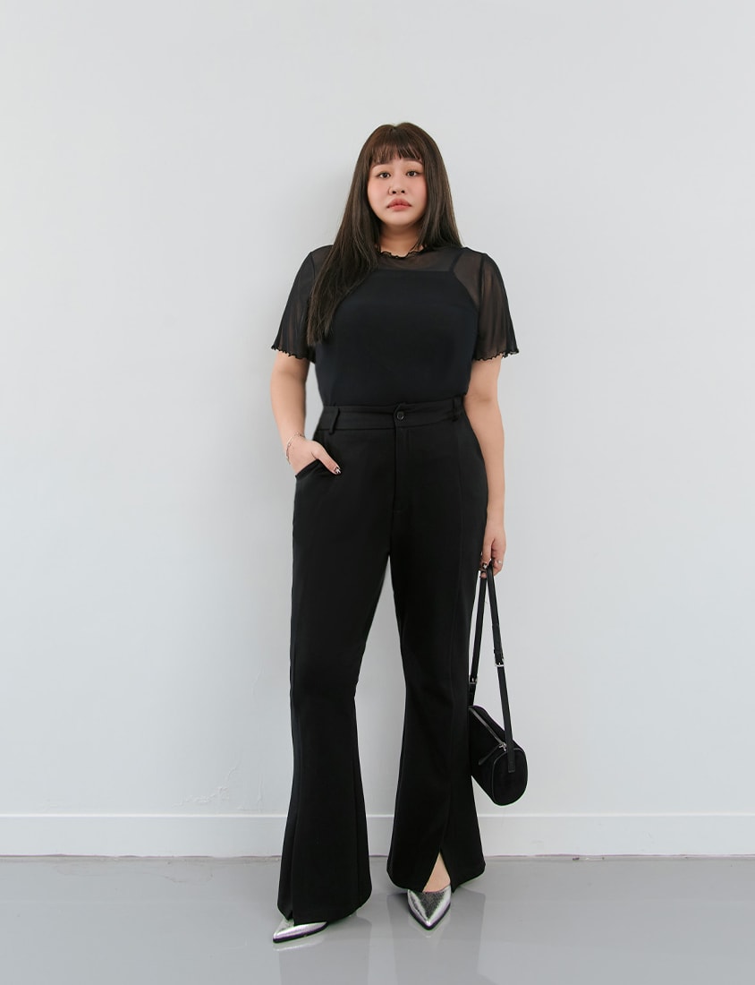 MISS. Ruffle Trim Sheer Plus Size Short Sleeve Top