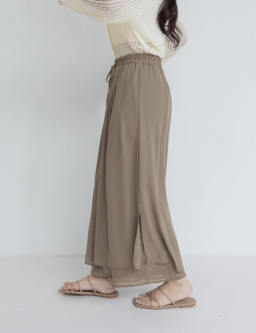 Flowy Layered Chiffon Plus Size Wide Leg Pants