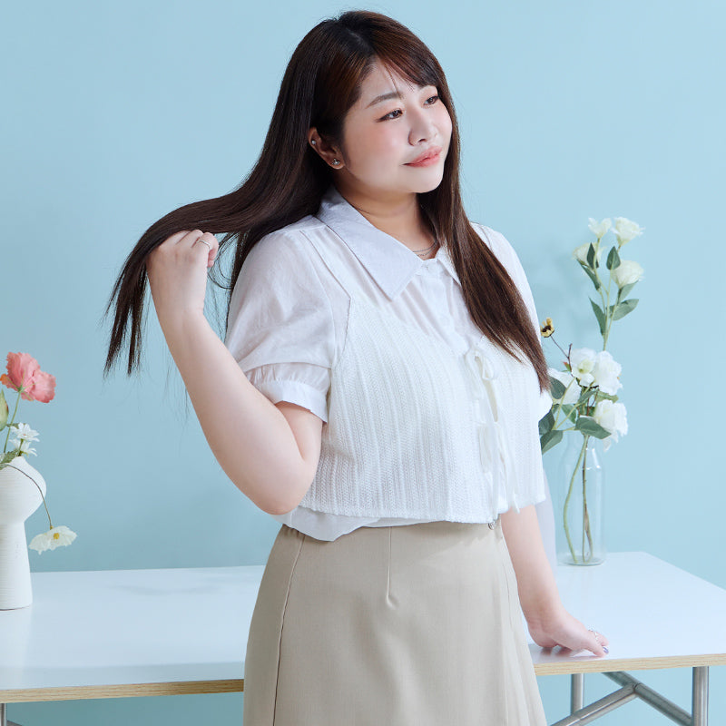 MISS. Faux Two Piece Sheer Plus Size Shirt (with Inner Tank Top)