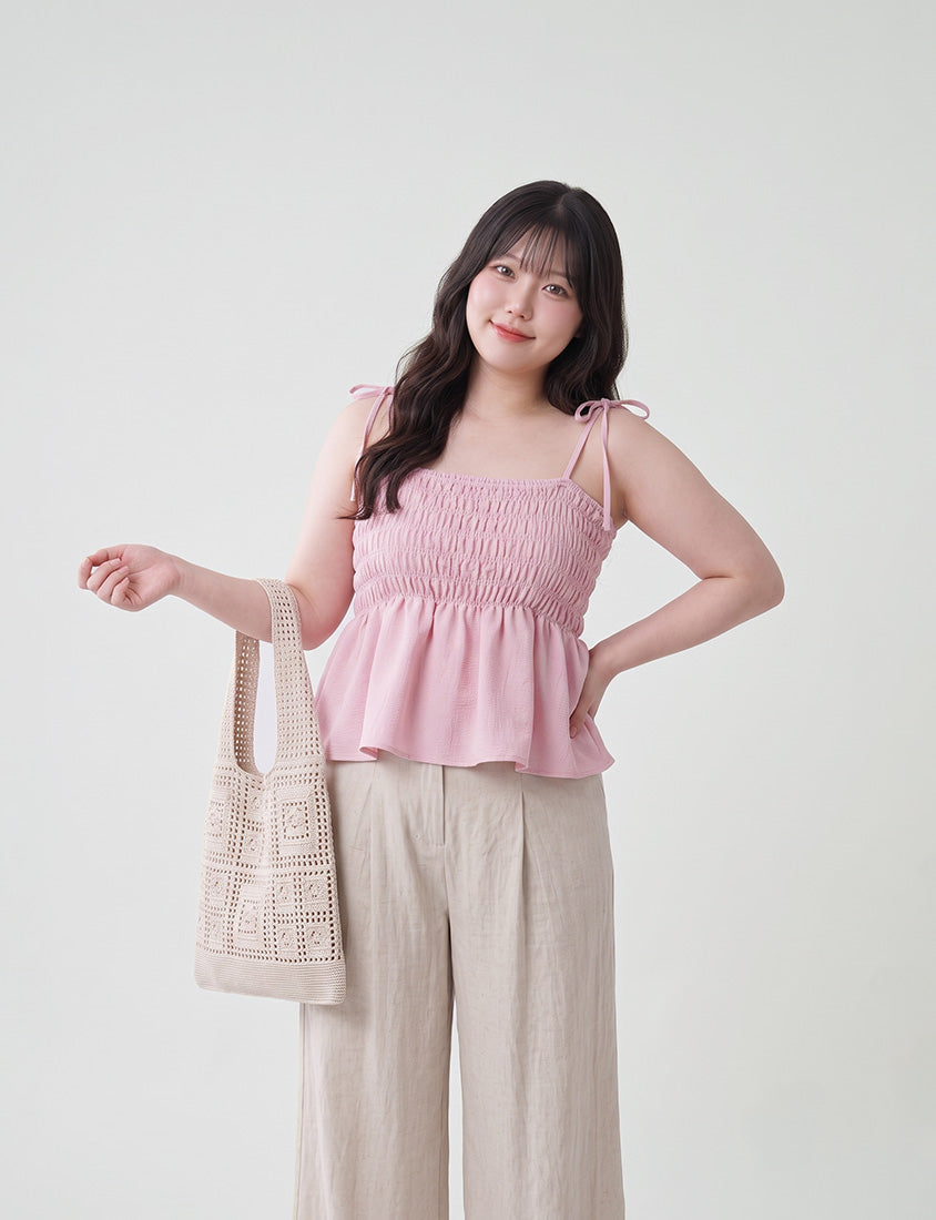 Cute Stretch Crinkled Tie Front Plus Size Layering Cami Vest