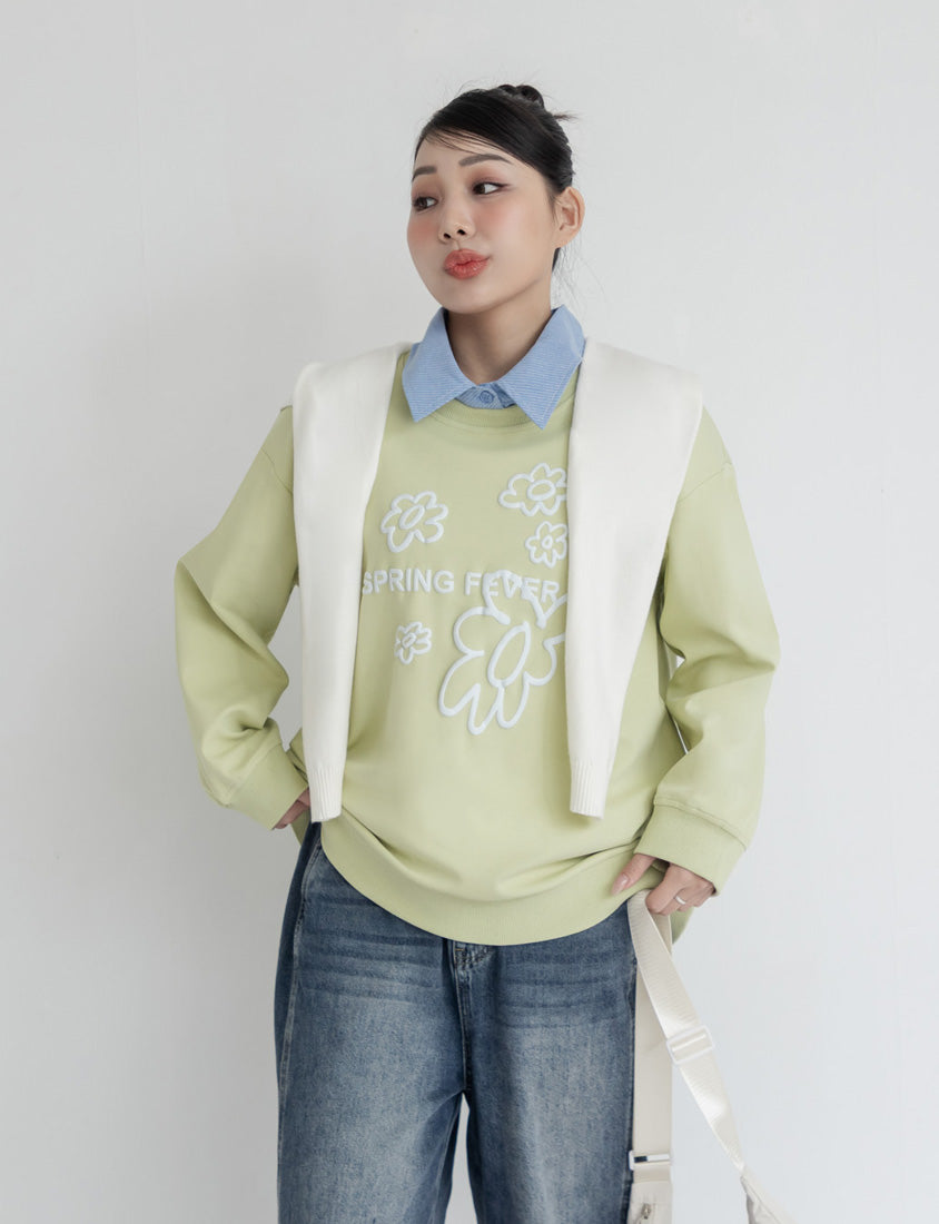 Sweet 3D Floral Plus Size Long Sleeve Sweatshirt