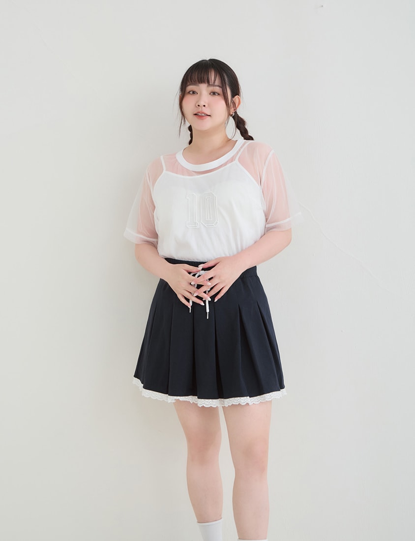 Sweet Lace Sporty Pleated Plus Size Mini Skirt