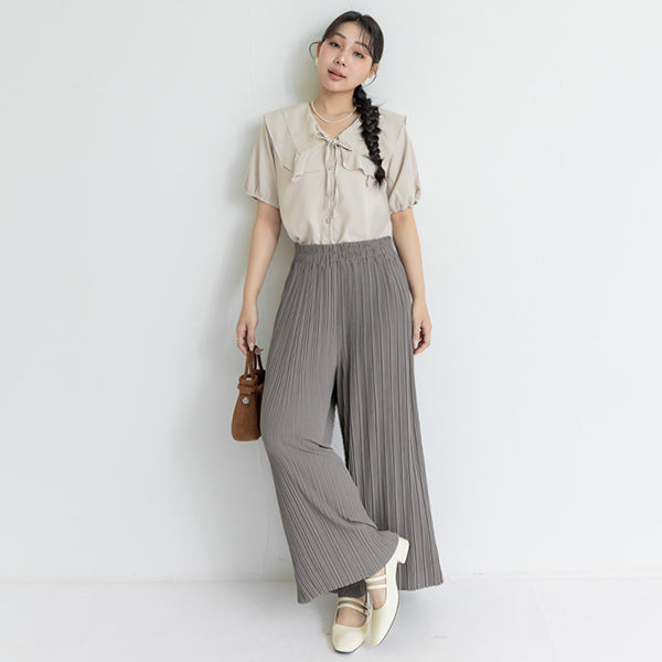 Silky Cool Fine Pleated Plus Size Wide-Leg Pants